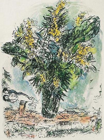 ミモザのリトグラフ 現代マルク・シャガール油絵